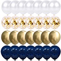 Globos de Cumpleaños- 50 piezas de 12 pulgadas de confeti azul blanco y globos metálicos dorados para decoraciones de…